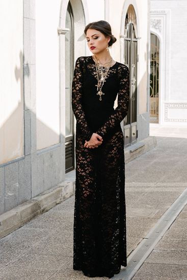 Obrázek z Černé večerní krajkové šaty 